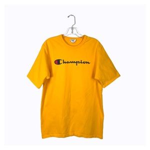 Bright Golden Orange Yellow Champion Short Sleeve Crew Neck Tee Shirt Size Large